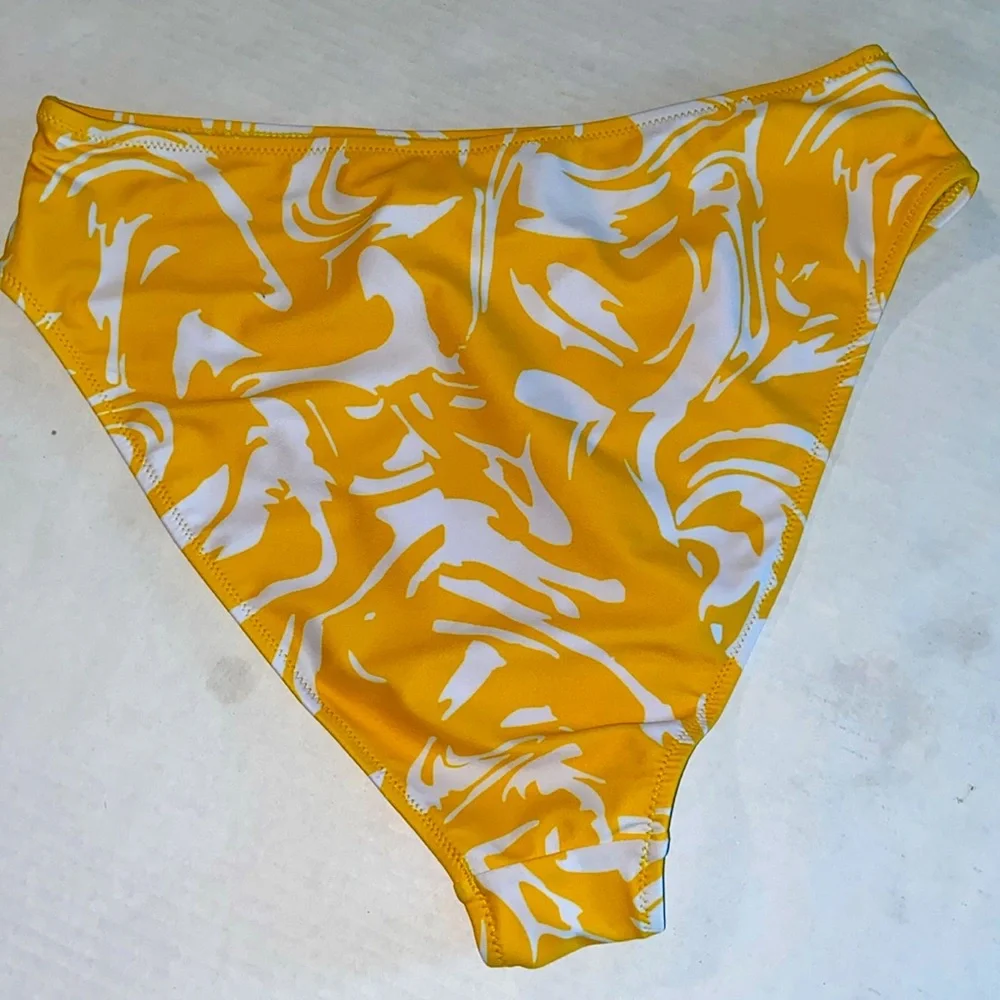 Missguided Yellow White Swirl Scoop Neck Adjustable Straps High Cut Bikini 3482